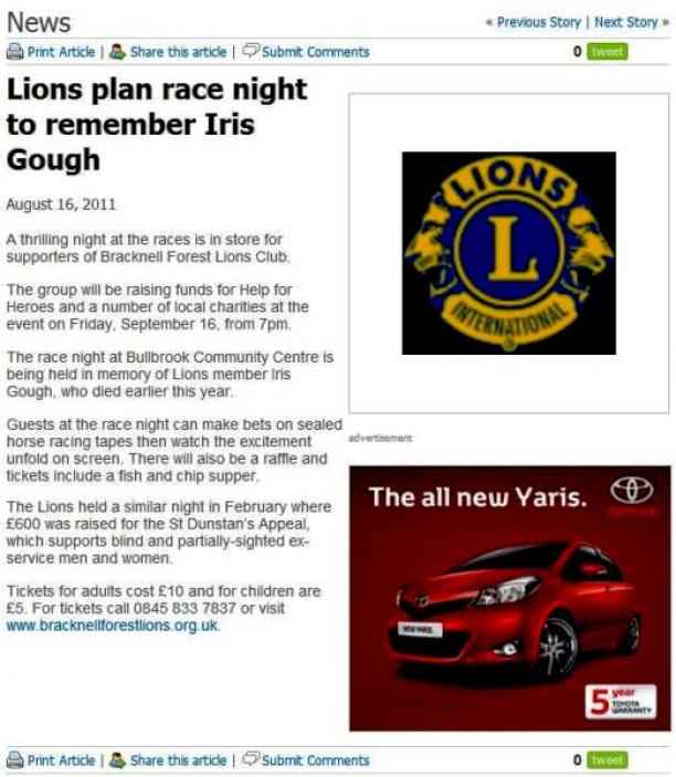 Article advertising Race Night